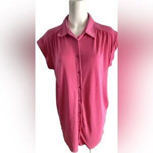 Ces Femme Dress Button Front Pink Cap Sleeve Pockets Pink Modal Blend Size L